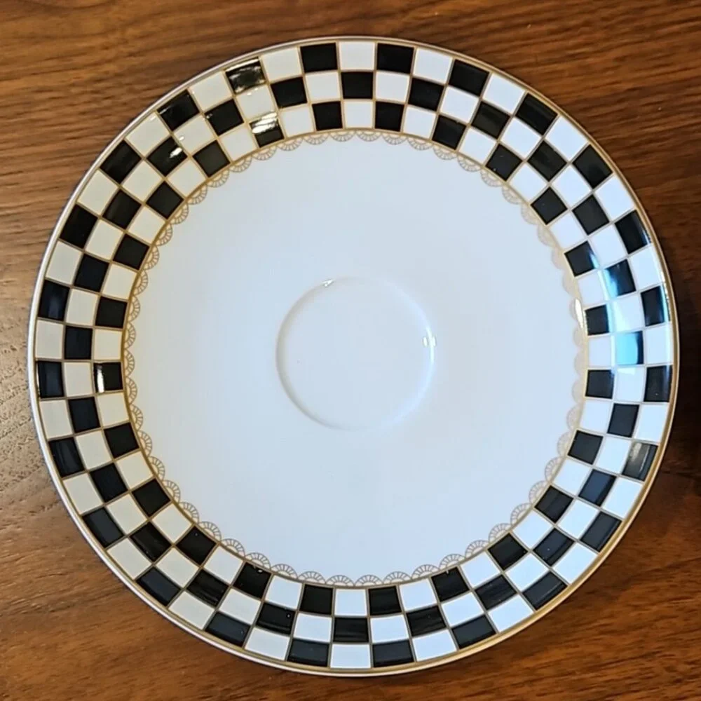 Porlien Checker Big Cup & Saucer Set/NEW IN ORIGINAL BOX/NEVER USED!